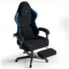 Huracan Sedia da Gaming ergonomica, Gaming Chair con massaggio, Poltrona da gaming con poggiapiedi, poggiatesta estraibile, sedia da Gamer schienale regolabile, per giocatori, home office, Nero-blu