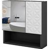 Vicco Specchio contenitore bagno Edge, Nero, 54 x 55 cm con anta e vani a giorno, per la conservazione in bagno con meccanismo push-to-open