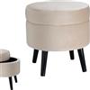 moorg Pouf Contenitore in Velluto Color Beige, Puffo Contenitore Rotondo, Pouf con Piedini in Legno, Pouffe Salotto 38x39 cm