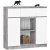 AKORD Cassettiera K100 con 2 Ante e 3 Cassetti 1 Scaffale | Mobiletti Ingresso Bagno | Armadio Cameretta | Comodino | Design moderno | 35x98x101 cm | Cemento & Bianco
