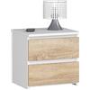 AKORD | Comodini Picolo con 2 Cassetti | Armadio Camera da Letto | Cassettiera Scrivania | Salvaspazio | 40 x 40 x 35 cm | 16mm Pannello laminato | Bianco & Rovere Sonoma Frontale