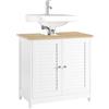 SoBuy Mobile Bagno Salvaspazio — Mobiletto Bagno Sottolavabo per Lavabo con 2 Ante in Stile Tapparelle, Mobile Sottolavabo Bianco-Naturale, L60P35A59cm, FRG237-WN