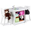 Relaxdays Set Mobili per Bambini Albus con Contenitore, 1 Tavolino e 2 Sedie in Legno Tavolo per Cameretta dei Bimbi, Bianco, pz