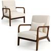 HOMASIS Poltrona Relax in Legno Con Cuscino e Schienale, Sedia Camera da Letto Con Braccioli, da Lettura Imbottita, Portata 150 kg, per Salotto, Ufficio, 79x65x77cm (Beige)