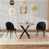 GrandCA HOME Set Tavolo e Sedie da Pranzo, Tavolo Rotondo da 100 cm e 2 Sedie in Velluto Nordico, Adatto a Soggiorno, Sala da Pranzo e Cucina (Venatura del Legno Chiaro + Nero)