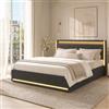 FOERPL Letto matrimoniale 140 x 200 cm con stoccaggio, letto cassetto con LED, 4 cassetti in ferro, comodino con porta di ricarica USB, tessuto di lino (grigio scuro, 140 x 200 cm)
