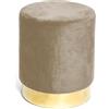 Tata Home Pouf Sgabello Cilindrico Velluto con Anello Dorato per Salotto o Camera Cameretta Pouff Poggiapiedi di Design Moderno (Tortora)