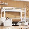 Rtopsu Letto per Bambini a Castello 90x200 cm, Letto per Ragazzi con Contenitore Cassetti e Scarpiera Scaffale, Letti a Soppalco con Scala, Letti con Rete a Doghe, Bianco, Senza Materasso