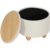 WOLTU Pouf Contenitore con Coperchio, Pouf Poggiapiedi in Lino Grosso, Sgabello Tondo Salvaspazio con Gambe in Legno di Pino per Soggiorno, Corriodio, Camera, Ø 39x33 cm, Beige