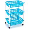 ACAN Tradineur - Carrello per verdure, modello PLFT in plastica a 3 livelli e ruote, cestini impilabili portaoggetti, frutta, verdure (blu, 61,5 x 40 x 30 cm)