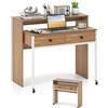 COSTWAY Scrivania per Computer, Tavolo Salvaspazio Retrattile con Cassetti e Ruote Universali Bloccabili, 100 x 63 x 88 cm, Desk Gaming per Ufficio, Soggiorno e Camera da Letto (Naturale)