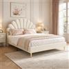 JiaOyu Letto imbottito 140x200cm, Struttura letto singolo per bambina con testiera floreale e rete a doghe, letto matrimoniale in velluto a forma di conchiglia con gambe in ferro dorato, senza materasso