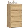 AKORD | Cassettiera a 4 Cassetti | Credenza Alta | Moderna Mobiletto per Soggiorno Sala da Pranzo Camera da Letto Corridoio Bagno | Armadio Cameretta | 35x40x74 cm | Rovere artigianale