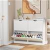 VOWNER Scarpiera Slim, Scarpiera Portascarpe in Legno, Regolabili, con 4 Ante a Ribalta e Doppia Profondita, Ingresso, 80x102x24 cm (LxAxP), Bianco