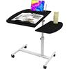 PIPIPOXER 60x40cm Tavolino con Ruote, Scrivania per Laptop con Strisce Antiscivolo, Slot per PC, Tablet e Cellulare, Regolabile in Altezza 61-91cm, Nero