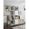 Arreditaly Libreria Moderna Asimmetrica Porta Libri Mensole Ripiani Design Bifacciale Con Vani Aperti e Chiusi Soggiorno Salotto 145 x 27,8 x 142 Cm (Bianco)