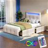 Autheria Letto Singolo 90x200 cm Con Contenitore, LED e 2 Cassetti - Imbottito Con Testiera e Vano Portaoggetti - Rete a Doghe - Struttura Per Bambini
