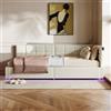 BSMGSGN Letto Singolo 90x200, Divano Letto con Contenitore a Idraulico, Rete Letto Singolo con LED, USB e Struttura Metallica, Ideale per Camera Piccola e Monolocali, Risparmio Spaziale (Avorio-D, 90x200 cm)