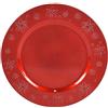 Aurora Store 12 Sottopiatti Bordo Fiocchi di Neve Rosso in plastica Rigida Bordo Liscio Tondo 33 cm Natale cenone sotto Piatto Natalizio Capodanno Natale Cena Aperitivo
