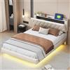 Huayz Letto imbottito 140 x 200 cm con porta di ricarica USB e striscia luminosa a LED, letto matrimoniale in tessuto di lino delicato sulla pelle con rete a doghe, senza materasso (beige, 140 x 200