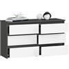 BDW - Cassettiera con 6 Cassetti - 100cm di Larghezza, 57cm di Altezza - Mobile, Credenza, Multiuso, Scarpiera, Classificatore - Soggiorno, Camera da Letto, Corridoio - grigio/bianco