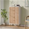 ZHDOKA Cassettiera a 5 cassetti, 60 x 34 x 109.8 cn - Mobiletto portaoggetti con gambe dorate e maniglie, cassettiera per corridoio in pannelli scanalati, armadio portaoggetti moderno, colore legno