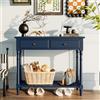 MODERION SFZ02 Tavolo consolle in legno massello con 2 cassetti robusto e stabile per soggiorno, corridoio, camera da letto, ecc. 90 x 35 x 77 cm (L x P x A) (blu)