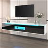 BTM Mobile TV Basso Lucido Abbinato al Colore Bianco e Nero, Supporto TV da Pavimento con Illuminazione LED che Cambia Colore