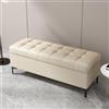 TUPAFJU Pouf rettangolare in pelle con contenitore e serrature, poggiapiedi con contenitore, panca portaoggetti per giocattoli, per soggiorno,estremità del letto, ingresso(Beige,100cm/39.4in)
