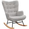 TIMORWTF - Sedia a dondolo/poltrona da allattamento in velluto Teddy con gambe in legno massello, per soggiorno, camera da letto, balcone (grigio chiaro)