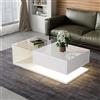 BNUZ Tavolino da salotto, bianco lucido, tavolini, tavolino con vetro e effetto LED, 60 x 110 cm