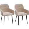 Chleby Set di 2 Sedie Sala da Pranzo in Velluto, Poltrone con Seduta e Schienale Ergonomici, Sedie Cucina Moderna, Grande Sedia da Soggiorno con Braccioli e Gambe in Metallo, Beige