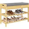WOLTU Porta Scarpe a 2 Ripiani, Panca Scarpiera con Scomparto Nascosto, Scarpiera da Ingresso con Seduta Imbottita, Panca Porta Scarpe in Bambù per Soggiorno, Corridoio 68x30x50 cm