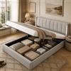 Autheria Matrimoniale Con Contenitore 140x200 cm, LED e USB - Letto Una Piazza e Mezza Con Testiera Regolabile, Vano Portaoggetti, Rete a Doghe e Struttura