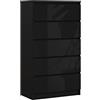 3E 3xE living.com Cassettiera con 5 cassetti 70 cm, Colore: Nero opaco/Nero lucido, L: 70 cm, P: 39 cm, A: 124 cm