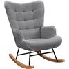 TIMORWTF Poltrona a dondolo, sedia a dondolo in velluto Teddy con gambe in legno massello, per soggiorno, camera da letto, balcone (grigio scuro)