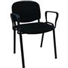 SEDIAOFFICE - Sedie Ufficio Senza Ruote con Braccioli, Sedia Scrivania Ergonomica, per Studio, Sala D'Attesa, Sala Riunioni e Conferenze, Comoda Sedia Ufficio in Tessuto (2 Braccioli, Nero)