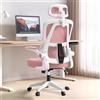XUEGW Sedia da Ufficio Ergonomica - Rosa | Sedia da Scrivania Regolabile con Schienale Alto in Rete,Supporto Lombare,Braccioli Ribaltabili | Per Ufficio Domestico,Gaming,Studio