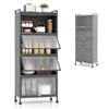 KOMFOTTEU Mobile Dispensa Cucina a 5 Livelli, Mensola Microonde con Anta a Vista, Ruote, Dispositivo Antiribaltamento, Scaffale da Cucina in Ferro per Soggiorno, Sala da Pranzo, 60x32x154cm (Grigio)