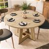 YOUDENOVA Tavolo da pranzo rotondo 120 cm, tavolo da pranzo in legno per 4-6 persone, estetica rustica da cucina con piedini a giuntura geometrica moderna, naturale (SENZA SEDIE)