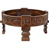 Casa Moro Tavolino orientale Rakim marrone, diametro 50cm, rotondo x altezza 26cm, tavolo CHAKKI in legno massiccio intagliato stile antico, tavolo da pavimento marocchino, tavolino da divano MA44-31