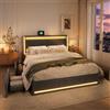 MIOOSUT Letto Matrimoniale con 4 Cassetti, Letto Imbottito con Spazio di Archiviazione Letto Matrimoniale Imbottito con Rete e Doghe LED e USB, con Cassetto 180x200 cm con Doghe, Letto a Due Piazze