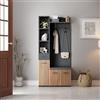 Worletty Scarpiera, scarpiera, 80 x 35 x 175 cm, guardaroba compatto, casa con 2 armadi, armadio con 2 ganci, armadio per ingresso, armadietto imbottito, nero + colore legno