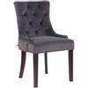 CLP Poltrona Pranzo Aberdeen Stile Chesterfield in Velluto E Legno caucciù I Sedia Soggiorno Imbottita con Alto Schienale, Colore:Grigio Scuro, Colore del Telaio:Antico