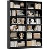 FirFurd Libreria nera a 6 ripiani per soggiorno con 12 scomparti aperti, scaffale autoportante per casa, ufficio, 120 x 30 x 188,7 cm