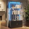 TIMORWTF Vetrina in vetro con LED, armadio per collezionisti, 4 ripiani e 4 porte con serratura, 2 ripiani regolabili, 164 x 78,51 x 35 cm, nero