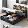 BSMGSGN Letto Matrimoniale con Contenitore 140x200 cm, Letto Imbottito con Sistema di Sollevamento a Gas e LED, Testiera con Funzione di Stoccaggio, Struttura Letto Matrimoniale, Non Include Materasso,PU Nero