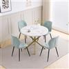 GrandCA HOME Set Tavolo e Sedie da Pranzo, Tavolo da Pranzo Rotondo da 100 CM e 4 Sedie Moderne in Lino, per Sala da Pranzo, Cucina, Soggiorno (Marmo + Menta)