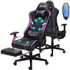 Douxlife Sedia da Gaming con Massaggio a 7 Punti, Sedia da Ufficio Ergonomica Schienale Regolabile 90-175°, Bracciolo 2D Regolabile, Poltrona da Gaming per Adulti, Portata 150-180 kg, Nero Viola