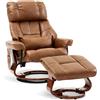 MCombo M MCombo Poltrona relax con sgabello, sedia per TV girevole con funzione reclinabile, moderna per soggiorno, con cuscino e tasca laterale, 9066SD (marrone, similpelle)
